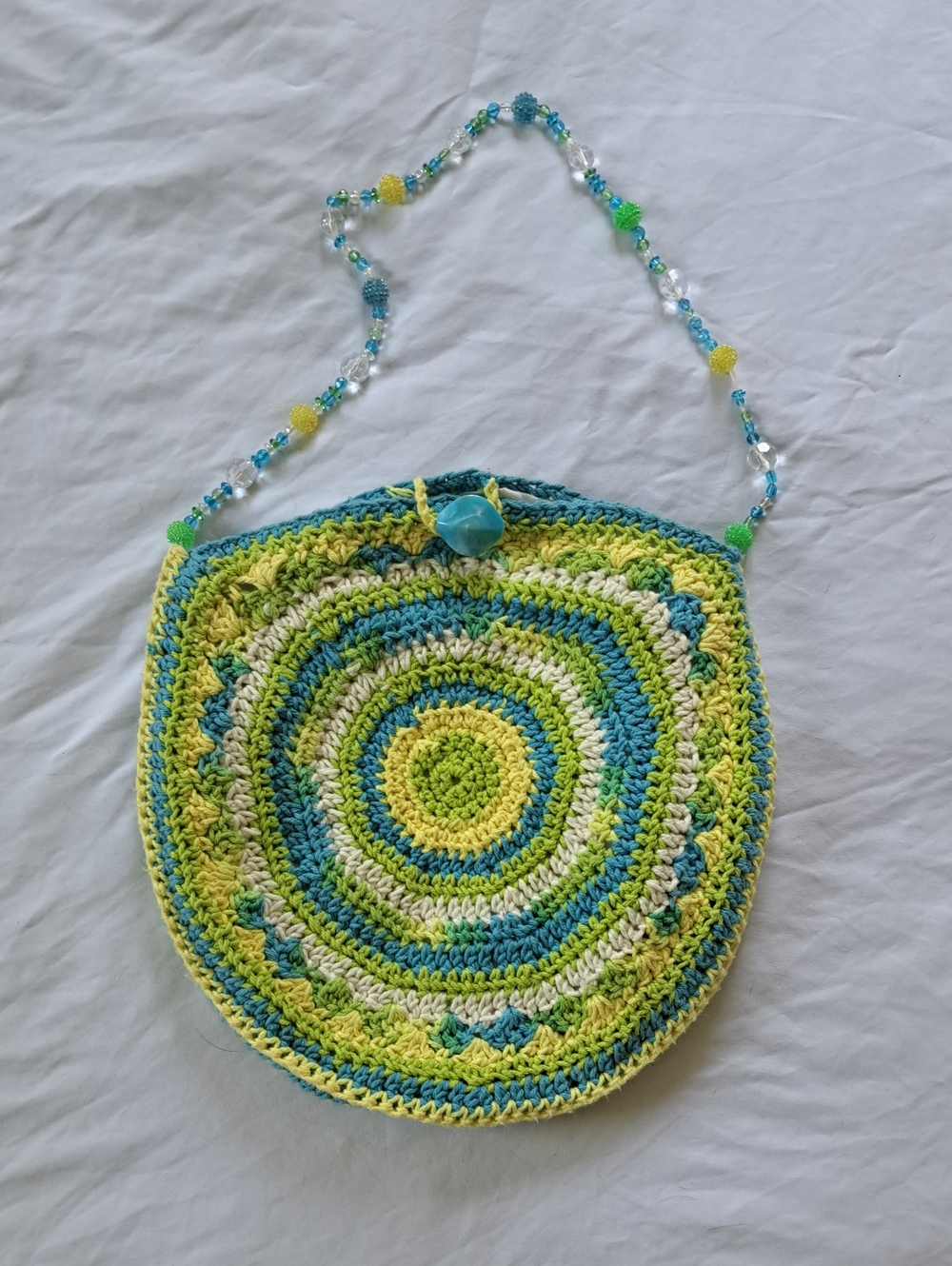 Handmade DIY Crochet Macrame Circle Shoulder Bag With Beaded Strap